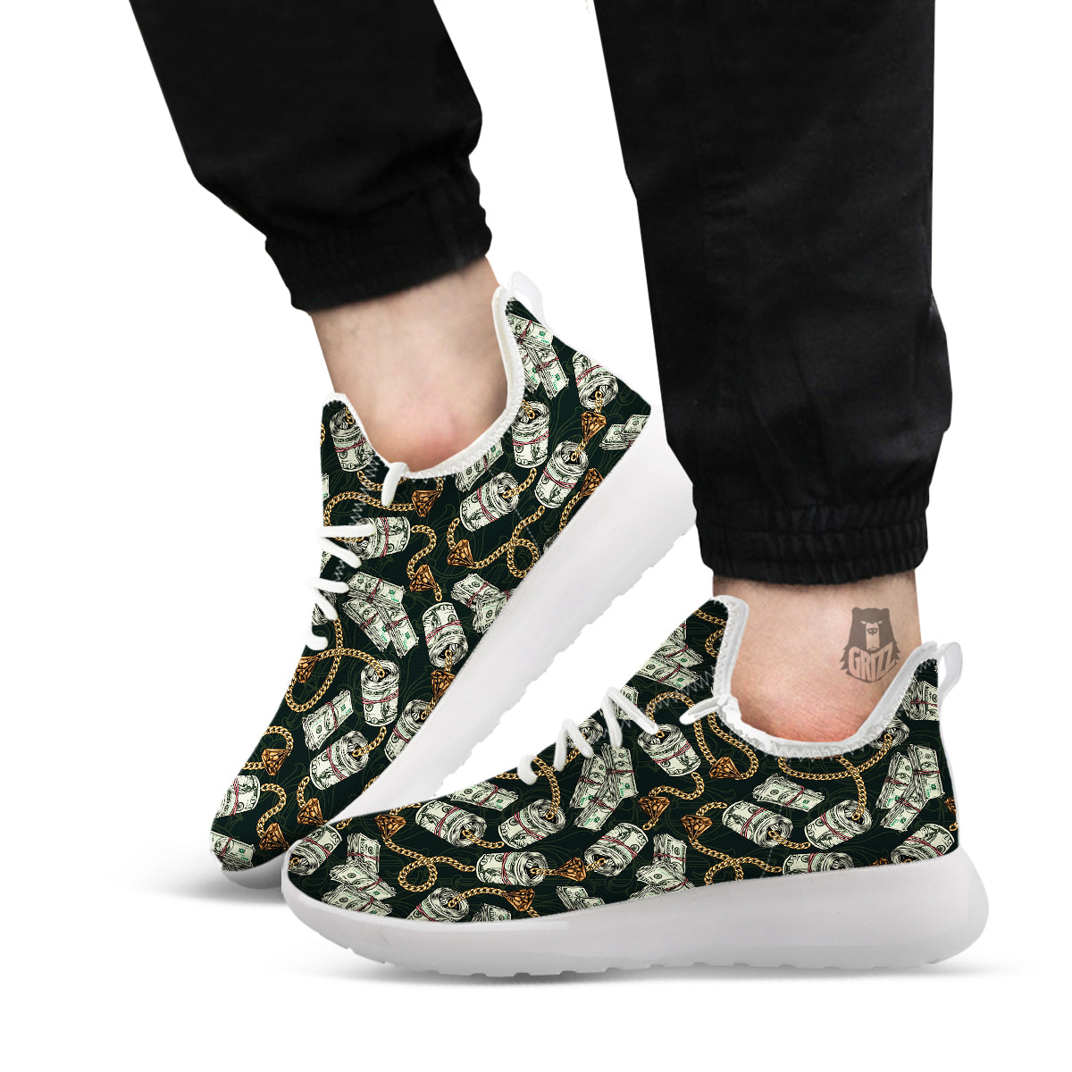 US Dollar Print Pattern White Athletic Shoes-grizzshop