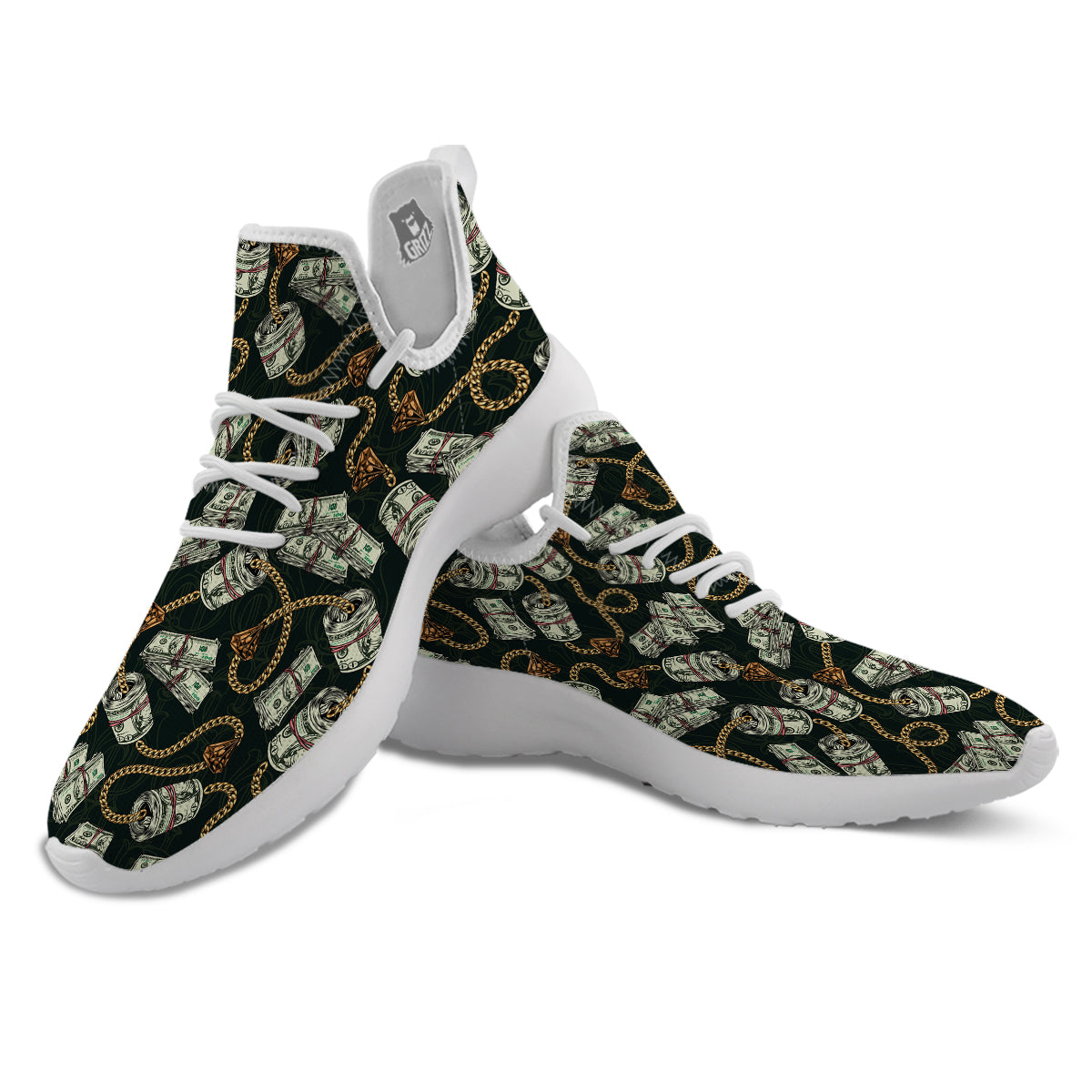 US Dollar Print Pattern White Athletic Shoes-grizzshop