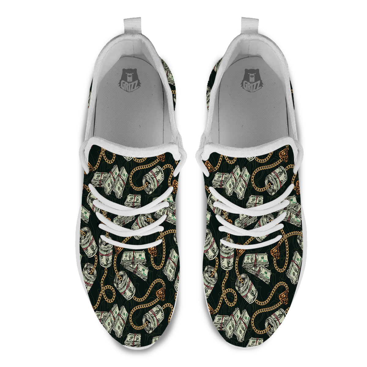 US Dollar Print Pattern White Athletic Shoes-grizzshop