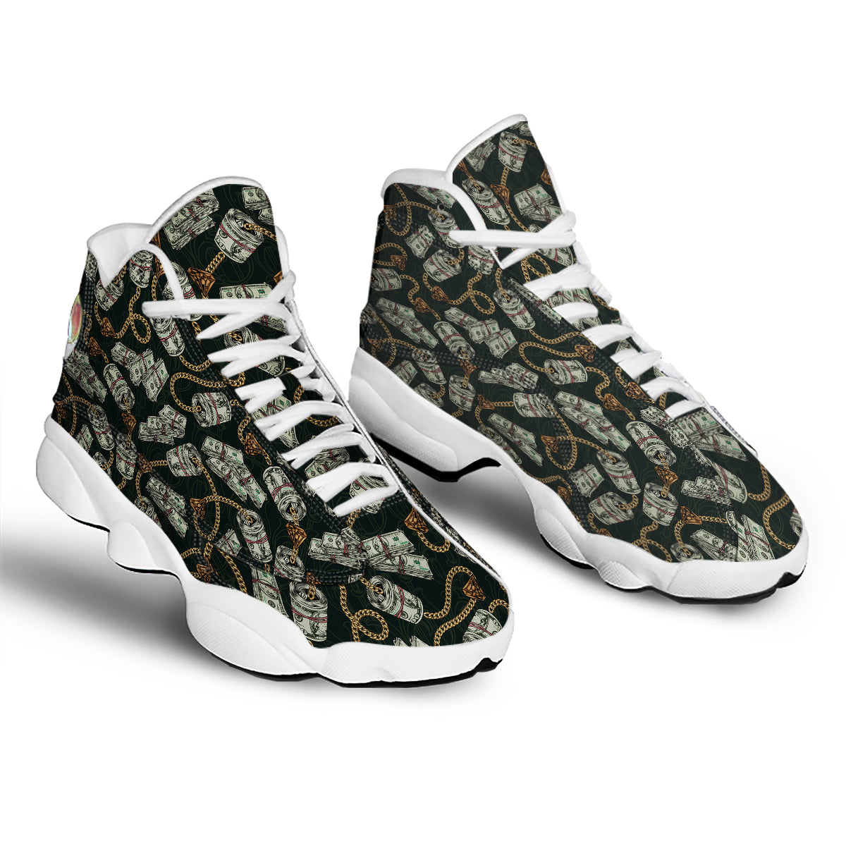 US Dollar Print Pattern White Basketball Shoes-grizzshop