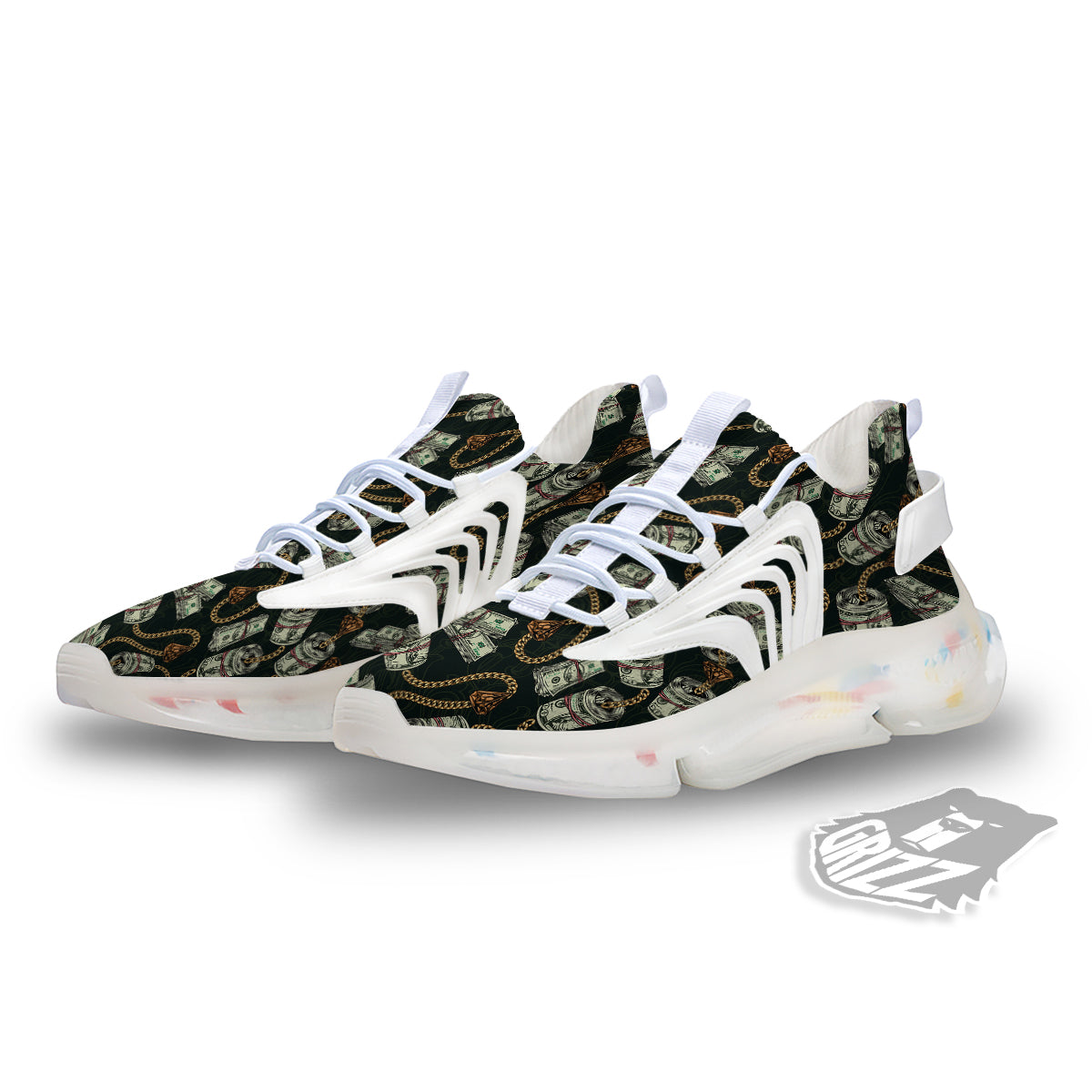 US Dollar Print Pattern White Gym Shoes-grizzshop