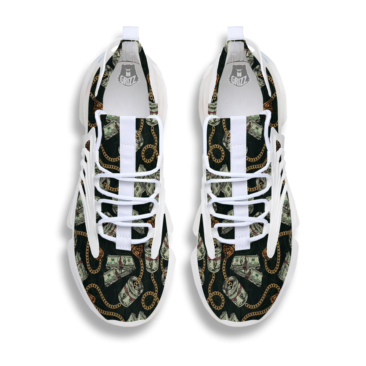 US Dollar Print Pattern White Gym Shoes-grizzshop
