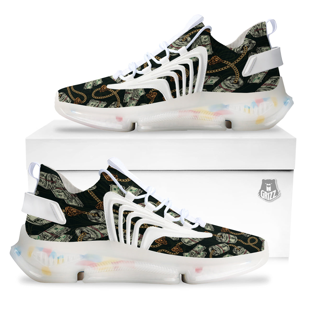 US Dollar Print Pattern White Gym Shoes-grizzshop