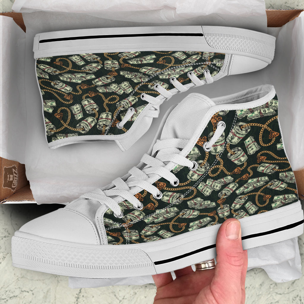 US Dollar Print Pattern White High Top Shoes-grizzshop