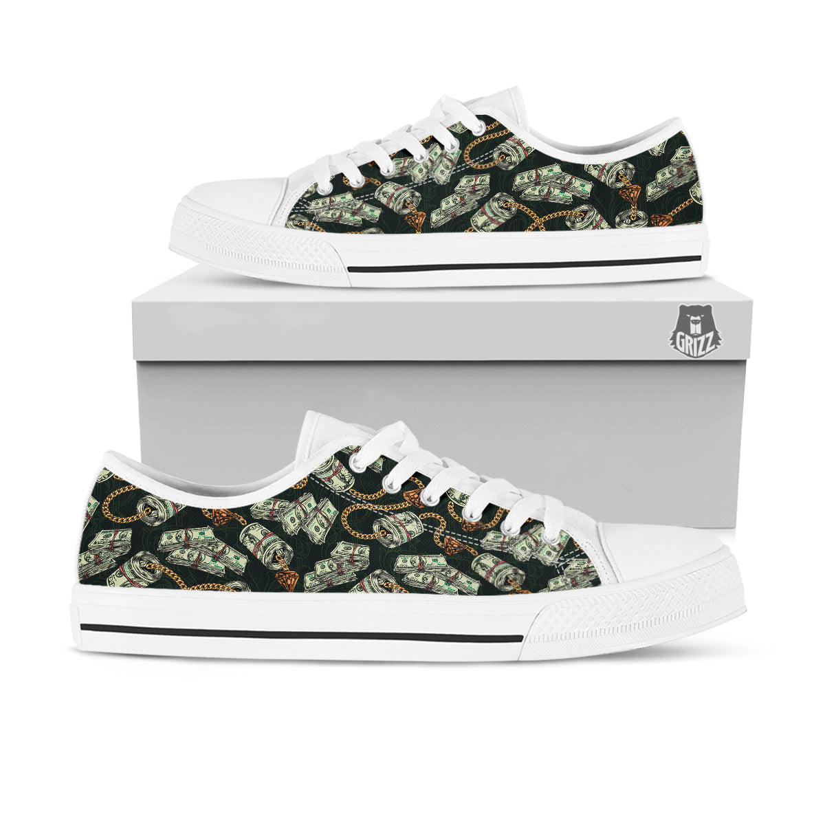 US Dollar Print Pattern White Low Top Shoes-grizzshop