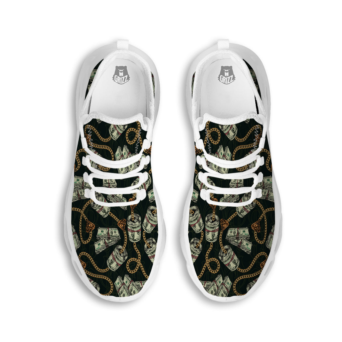US Dollar Print Pattern White Running Shoes-grizzshop