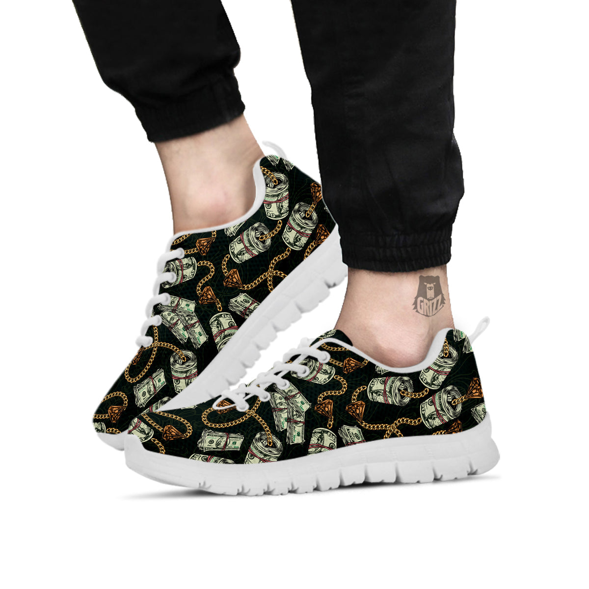 US Dollar Print Pattern White Sneaker-grizzshop