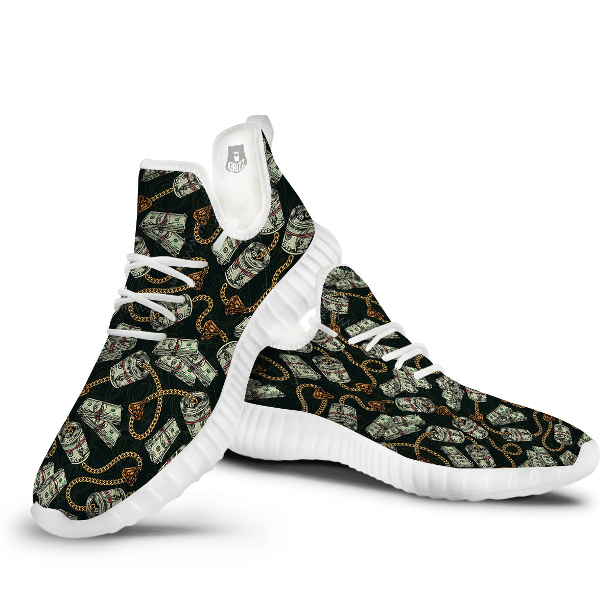 US Dollar Print Pattern White Walking Shoes-grizzshop