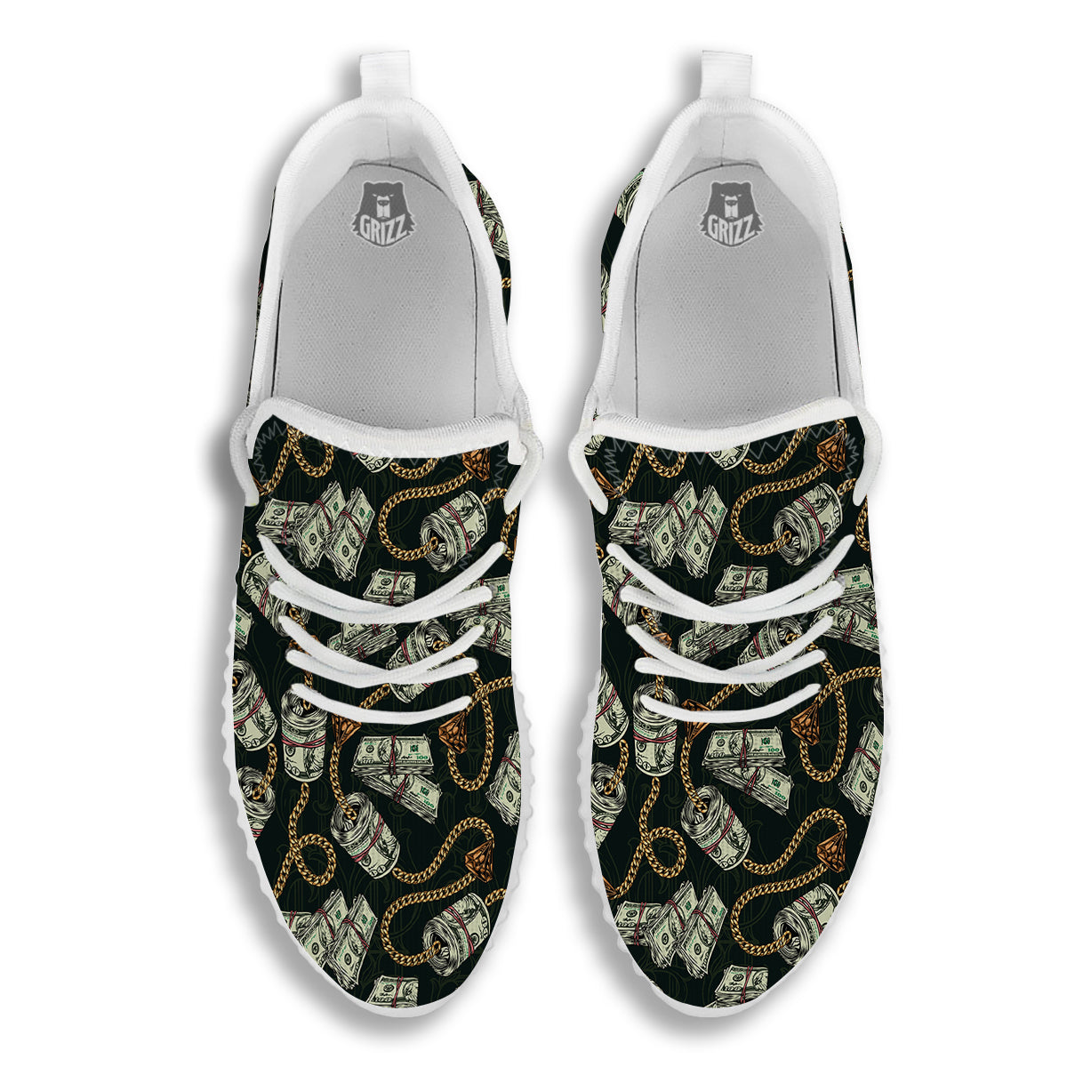 US Dollar Print Pattern White Walking Shoes-grizzshop