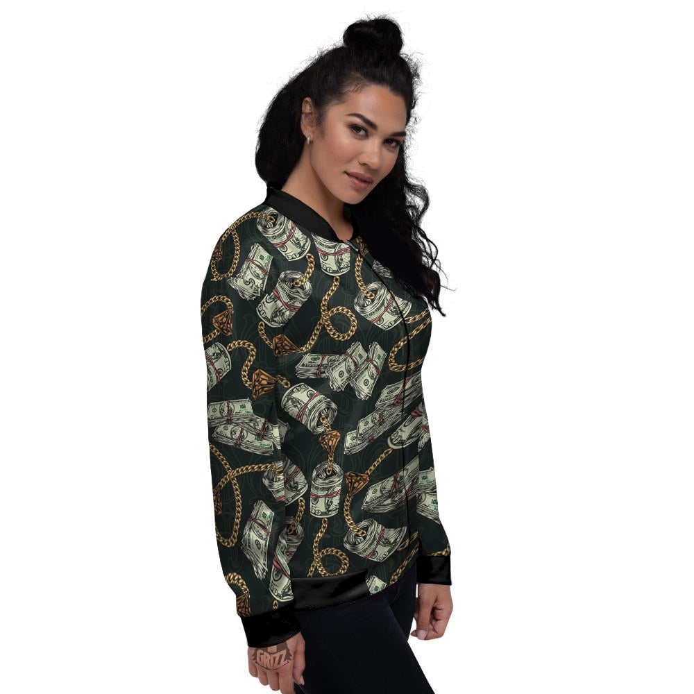 US Dollar Print Pattern Women's Bomber Jacket-grizzshop