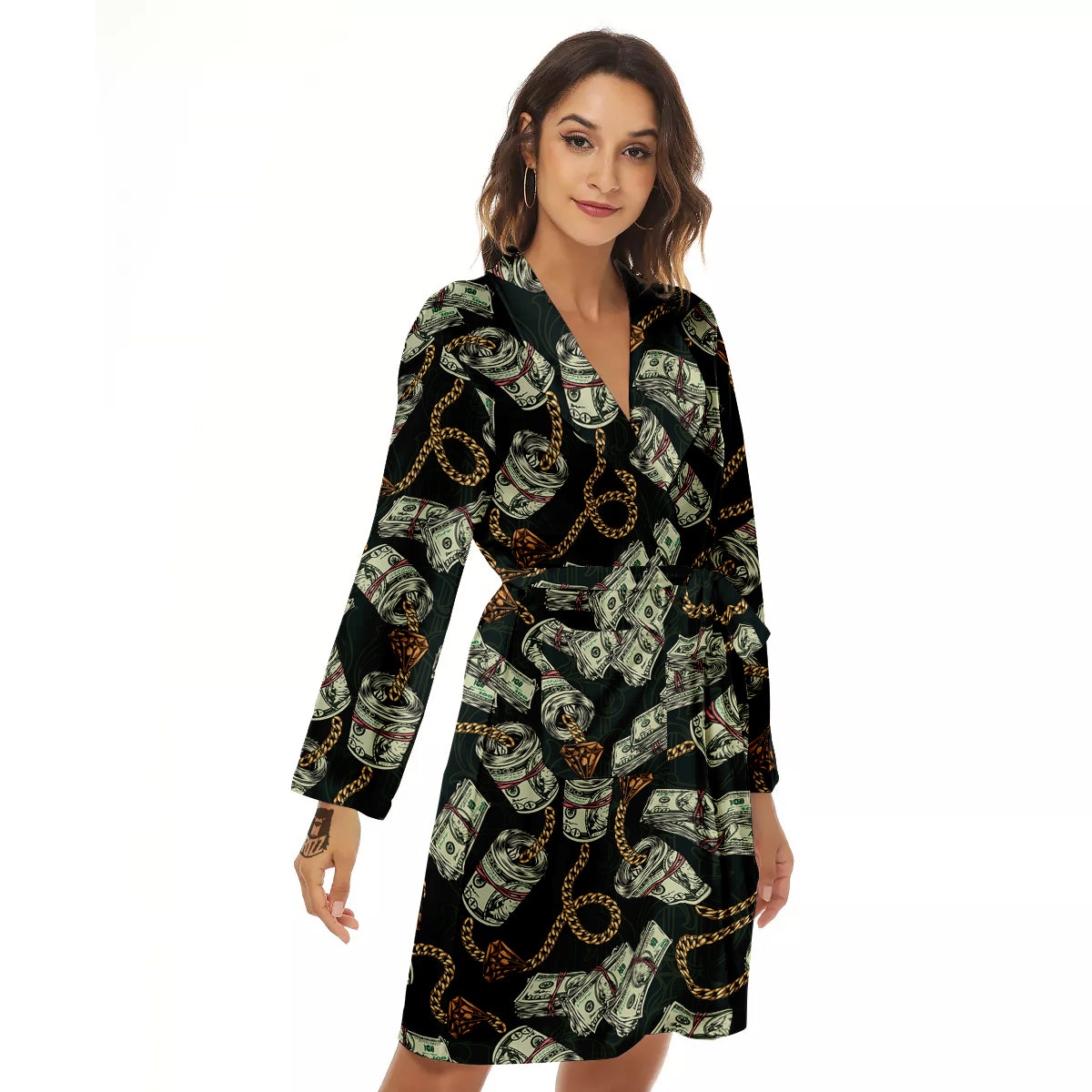 US Dollar Print Pattern Women's Robe-grizzshop