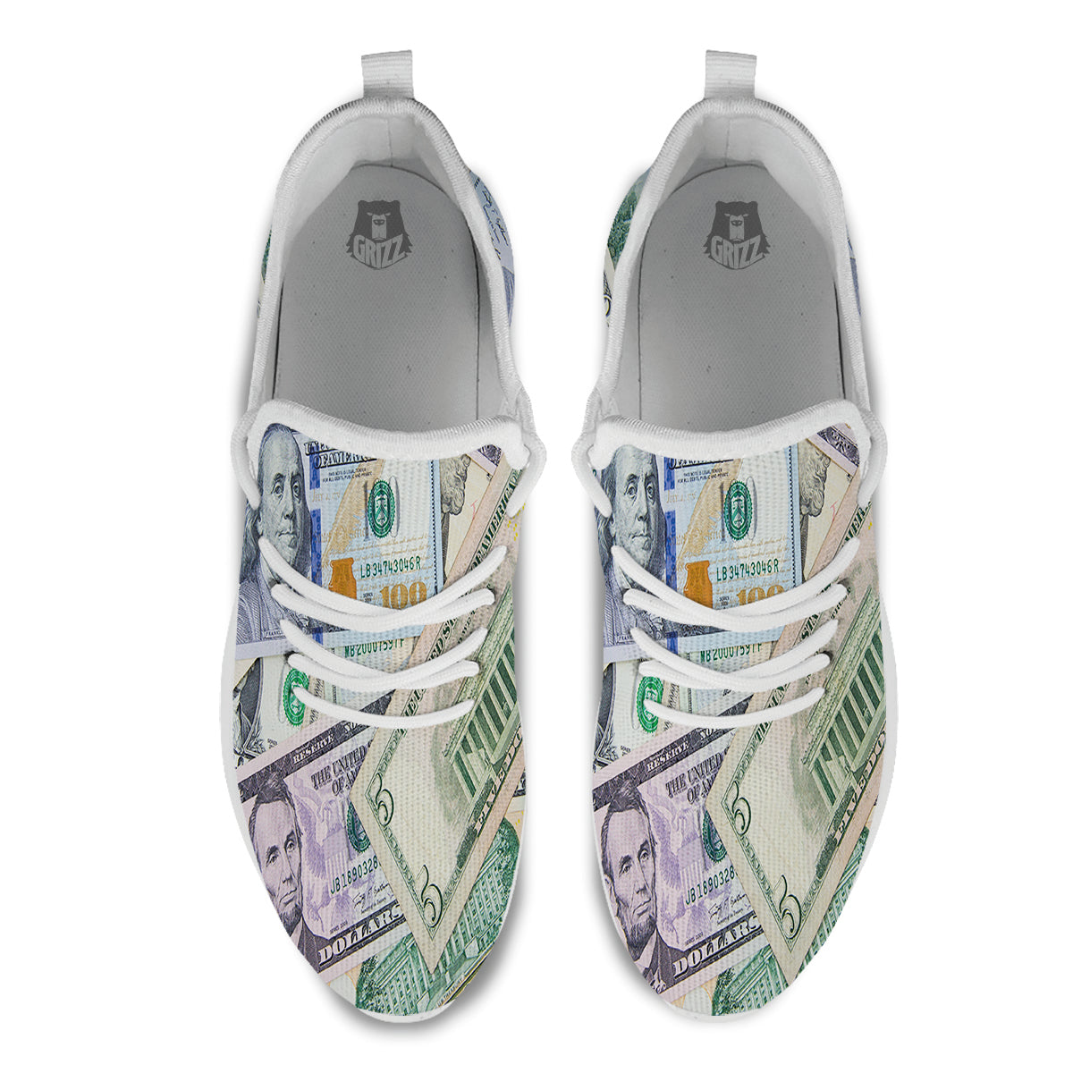 US Dollar Print White Athletic Shoes-grizzshop