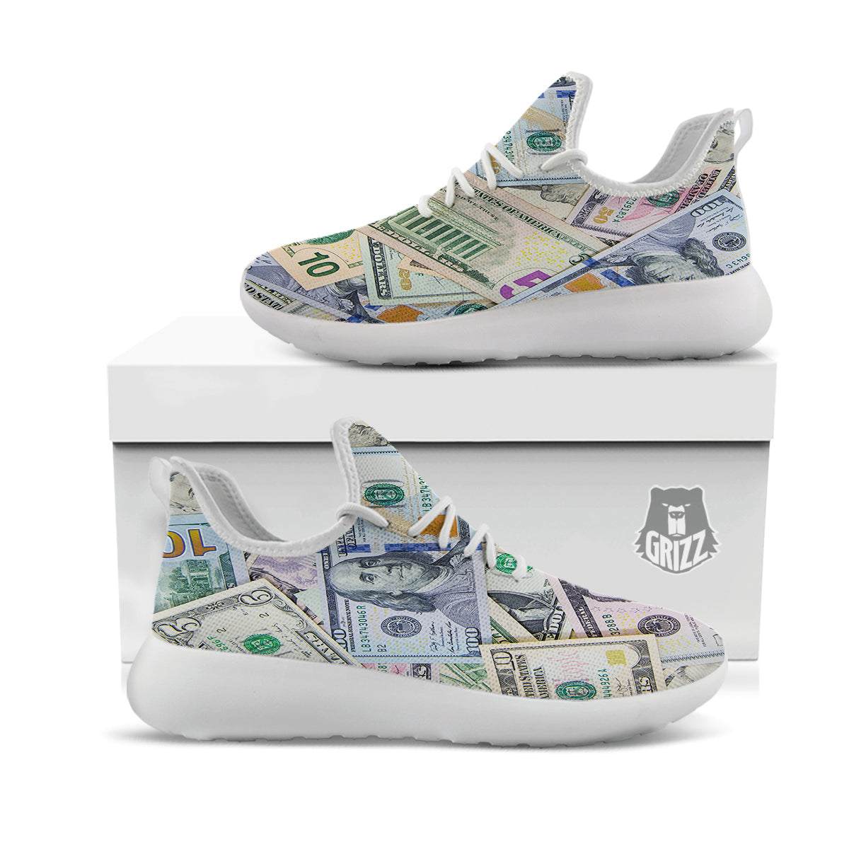 US Dollar Print White Athletic Shoes-grizzshop