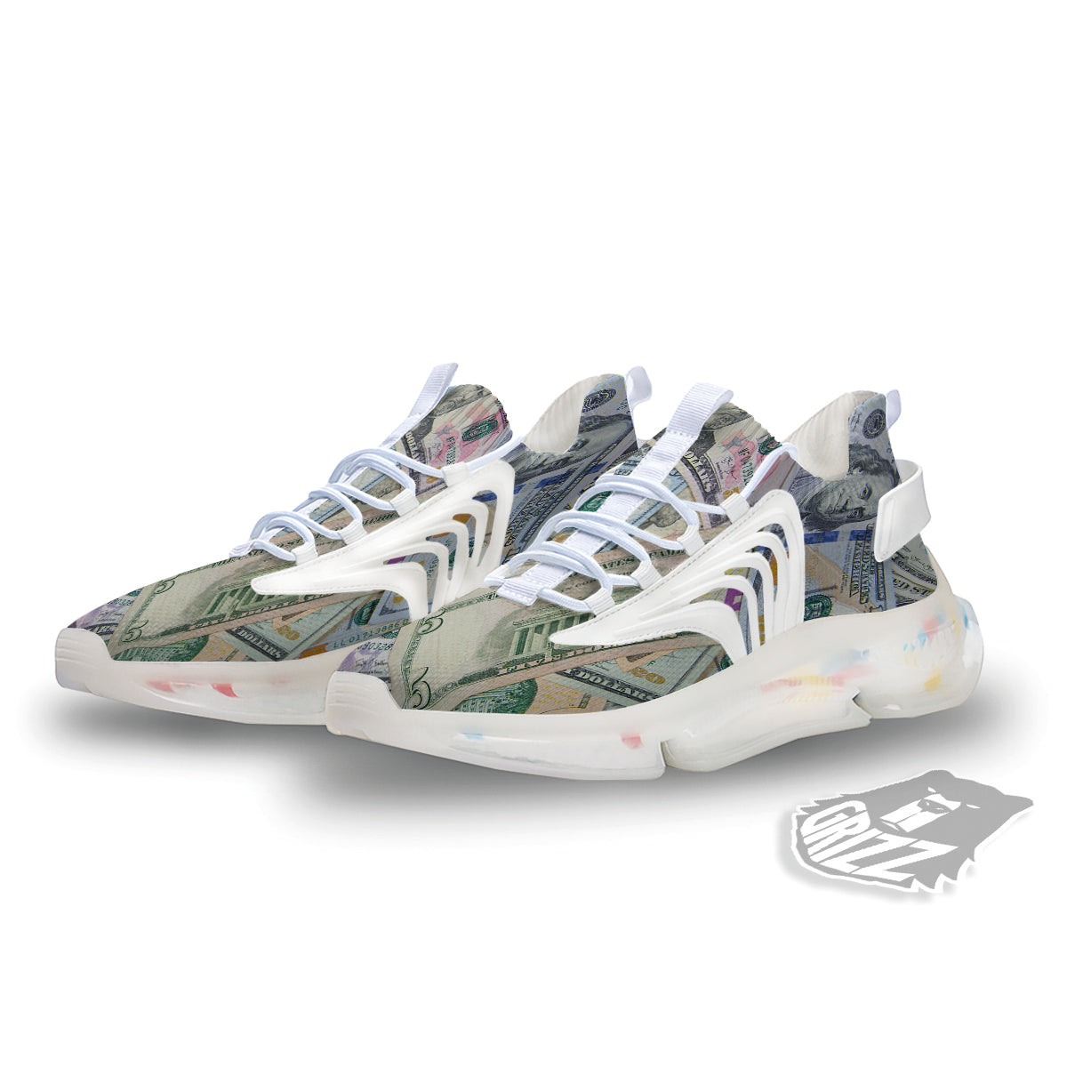 US Dollar Print White Gym Shoes-grizzshop