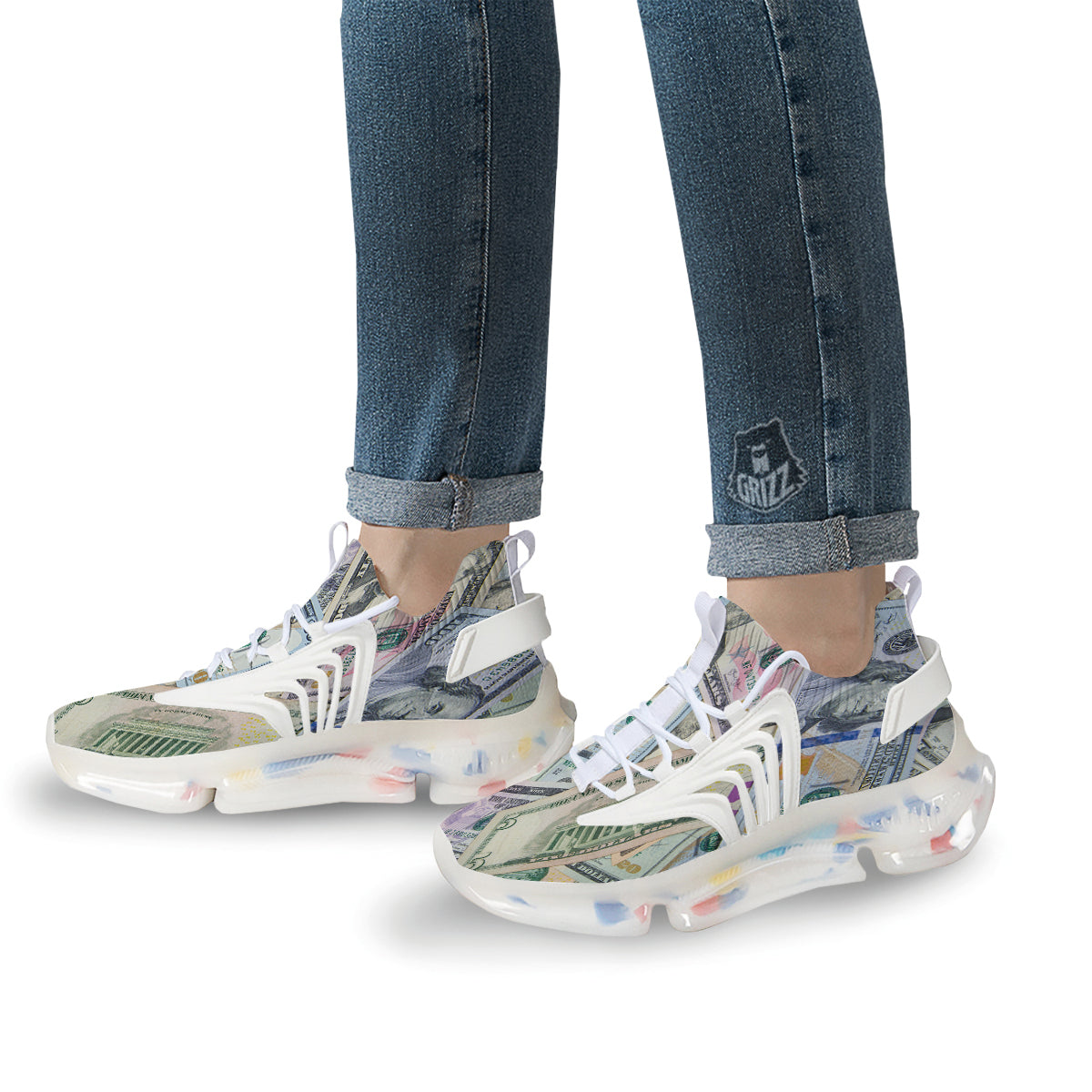 US Dollar Print White Gym Shoes-grizzshop