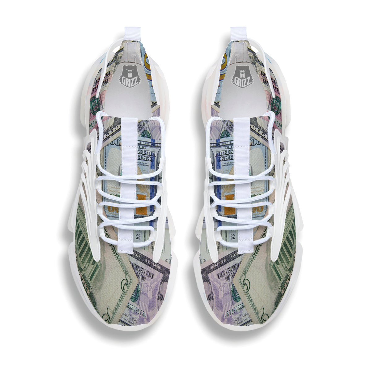 US Dollar Print White Gym Shoes-grizzshop