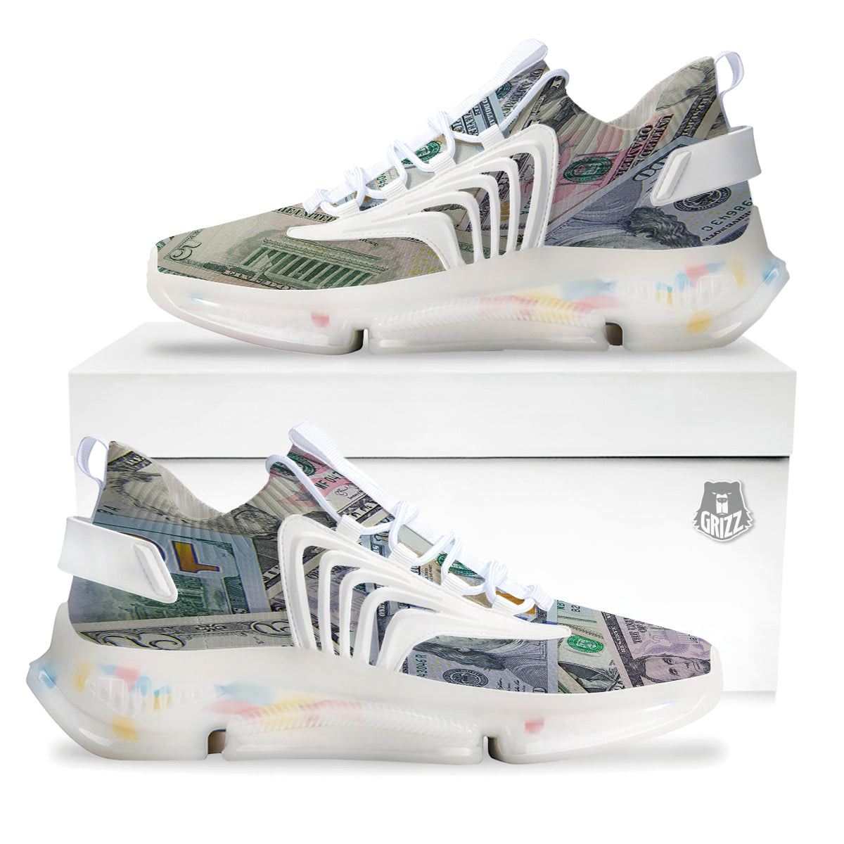 US Dollar Print White Gym Shoes-grizzshop