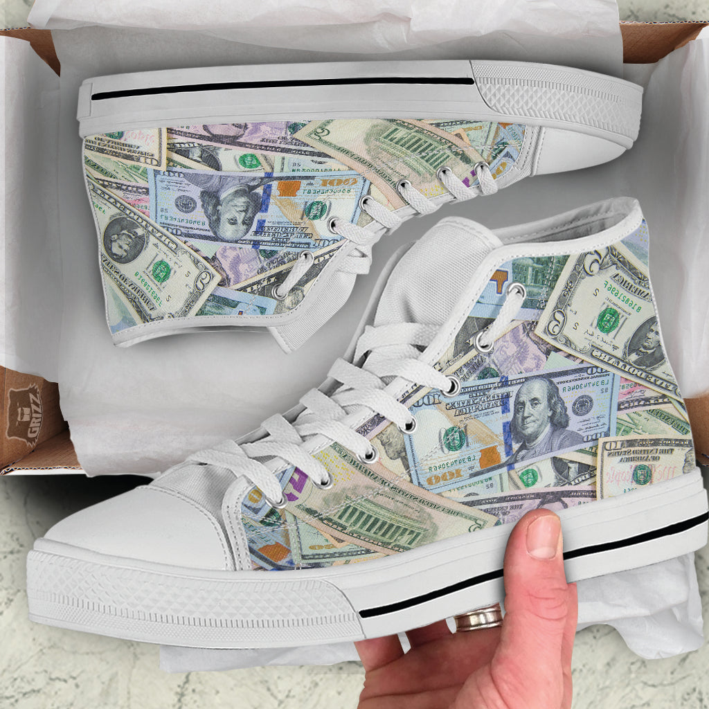 US Dollar Print White High Top Shoes-grizzshop
