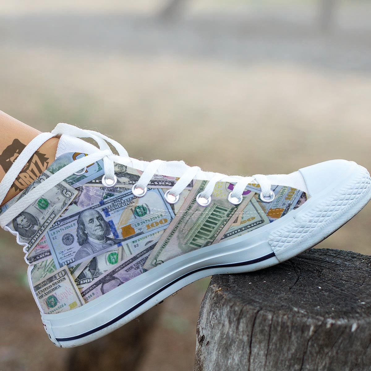 US Dollar Print White High Top Shoes-grizzshop