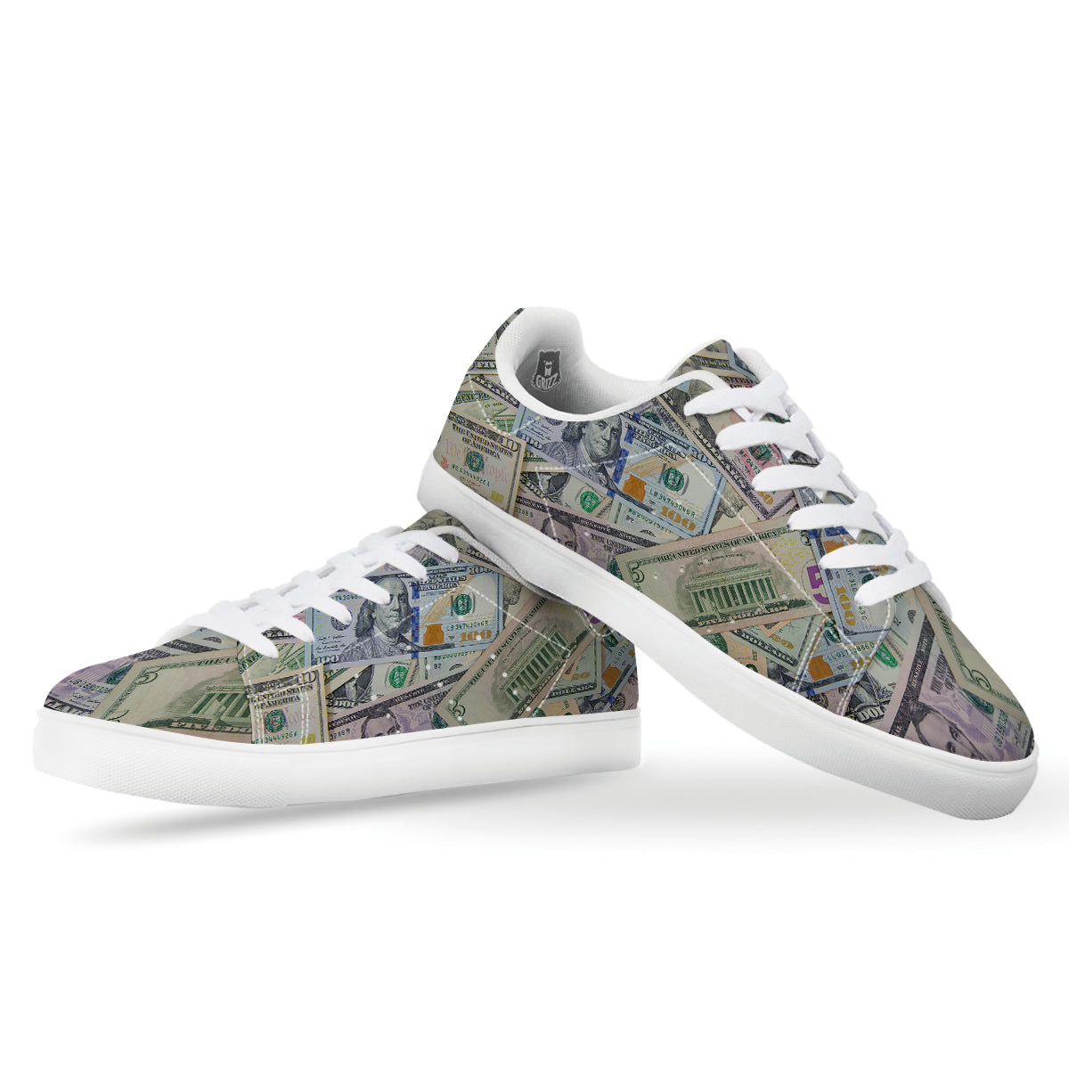 US Dollar Print White Low Top Sneakers-grizzshop