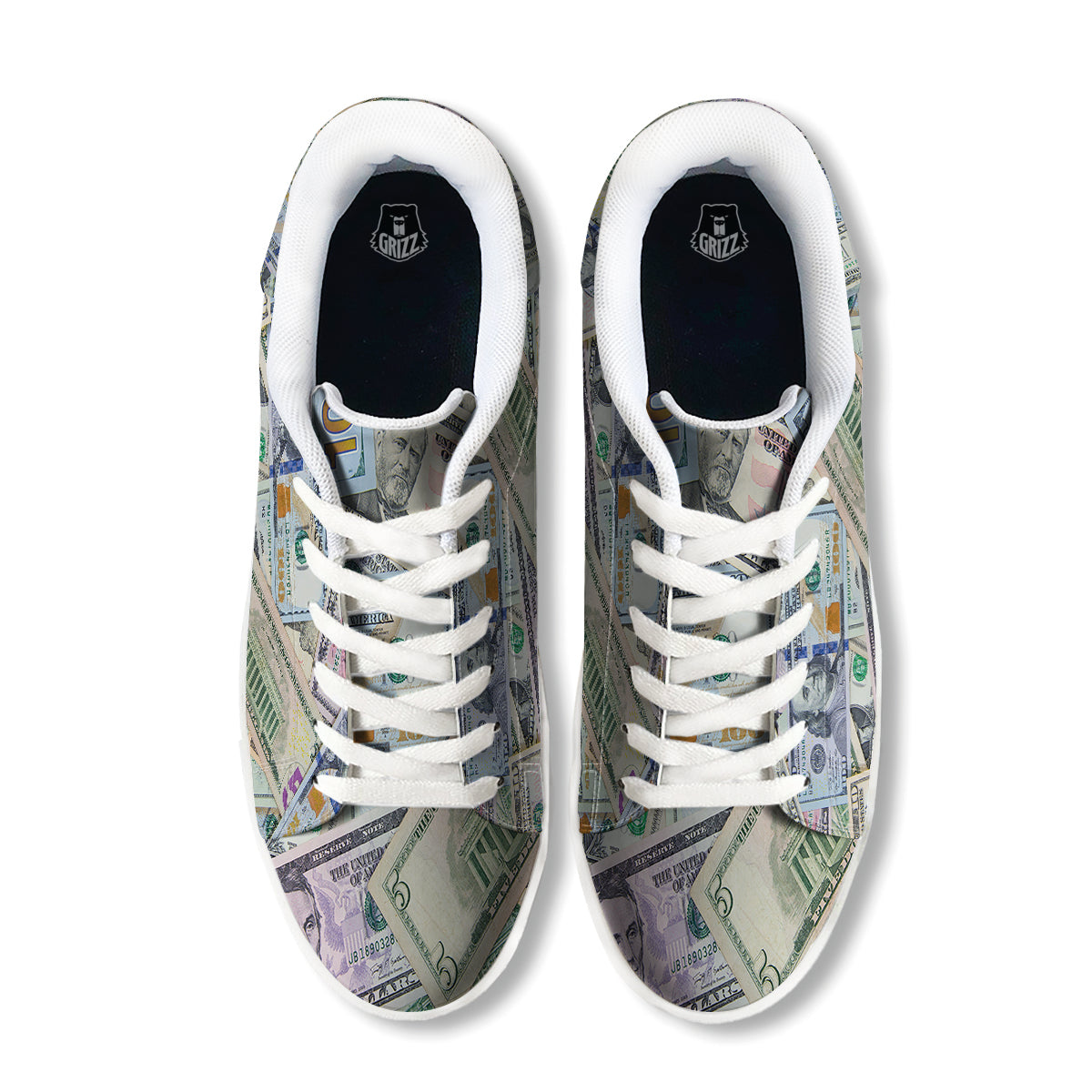 US Dollar Print White Low Top Sneakers-grizzshop
