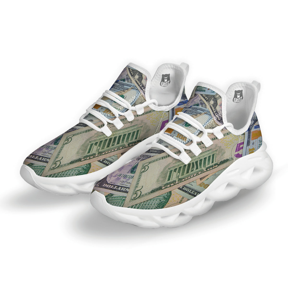 US Dollar Print White Running Shoes-grizzshop