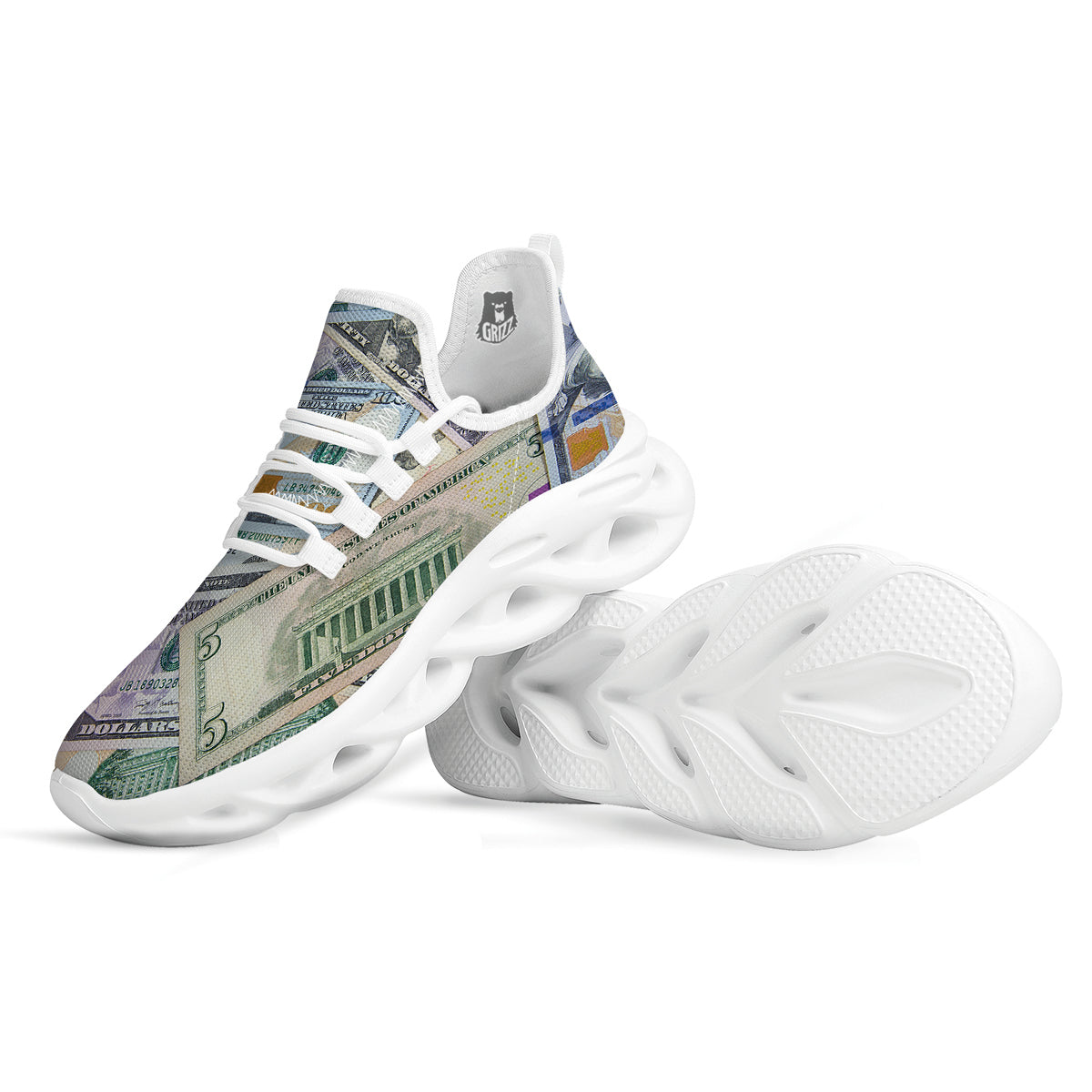 US Dollar Print White Running Shoes-grizzshop
