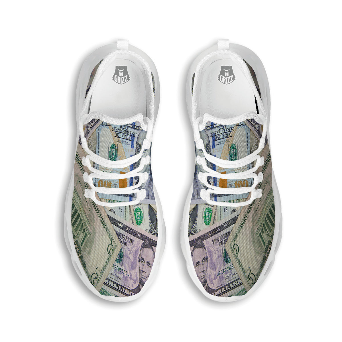 US Dollar Print White Running Shoes-grizzshop
