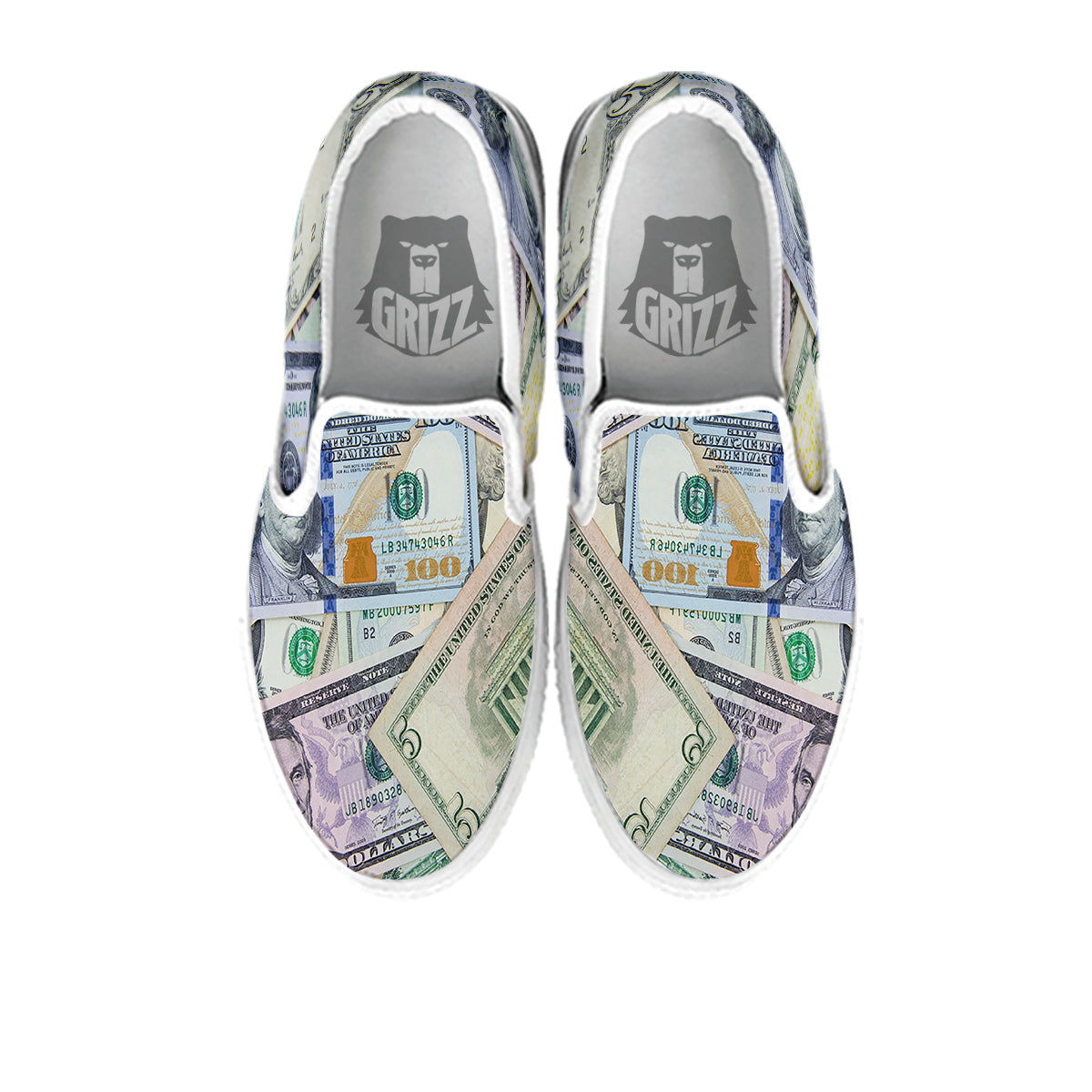 US Dollar Print White Slip On Shoes-grizzshop