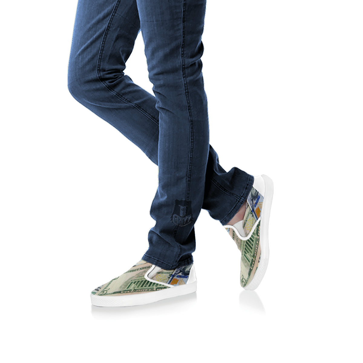 US Dollar Print White Slip On Shoes-grizzshop