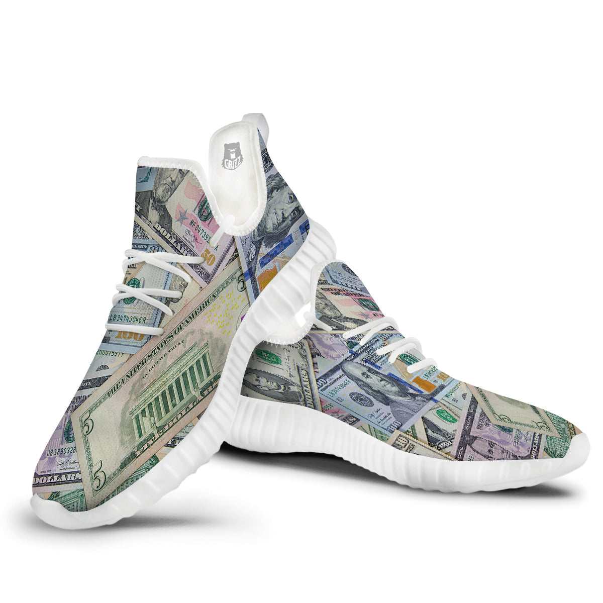 US Dollar Print White Walking Shoes-grizzshop
