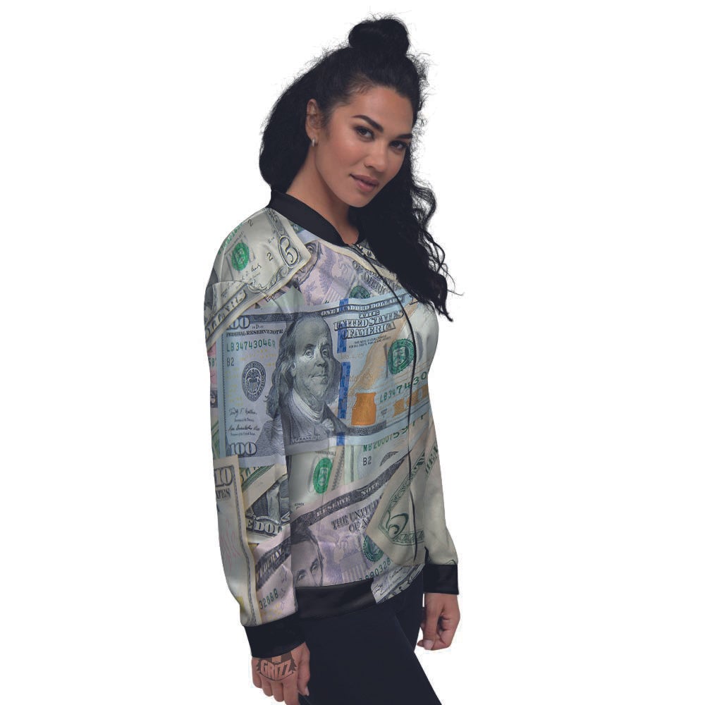 US Dollar Print Women's Bomber Jacket-grizzshop