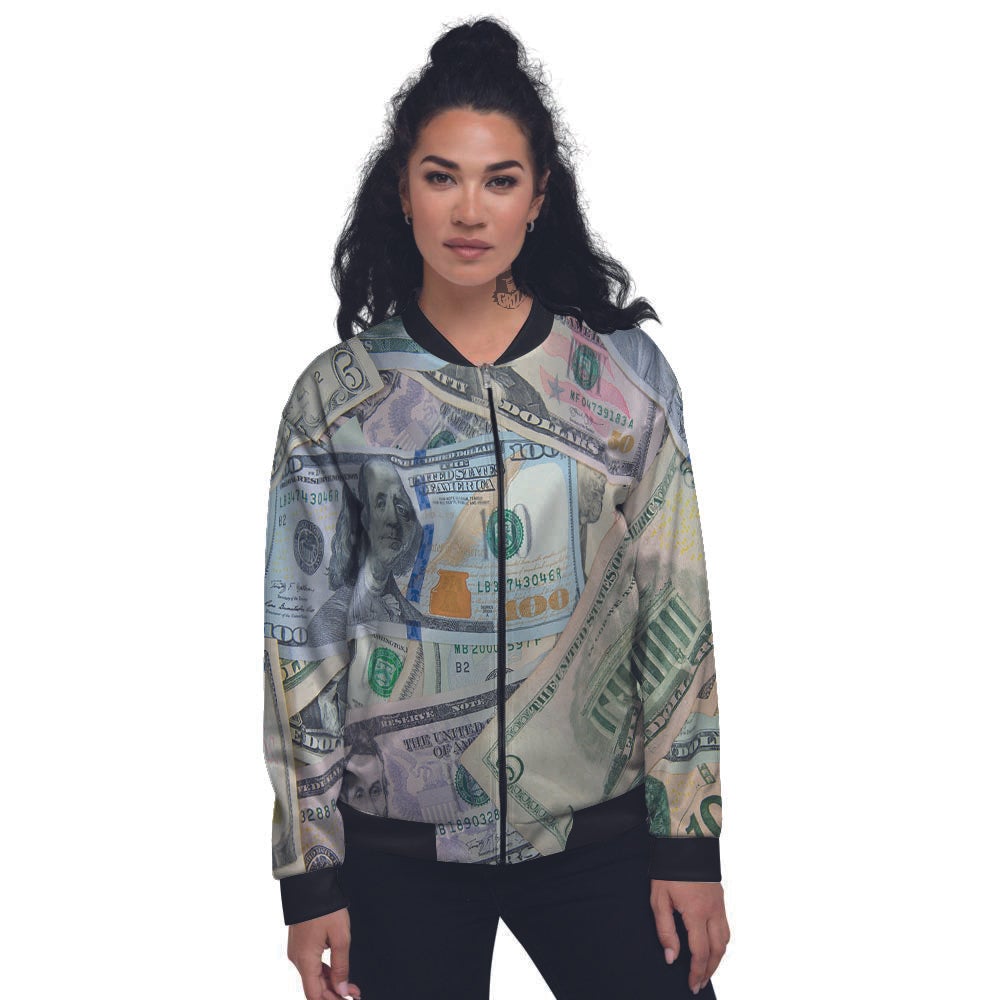 US Dollar Print Women's Bomber Jacket-grizzshop