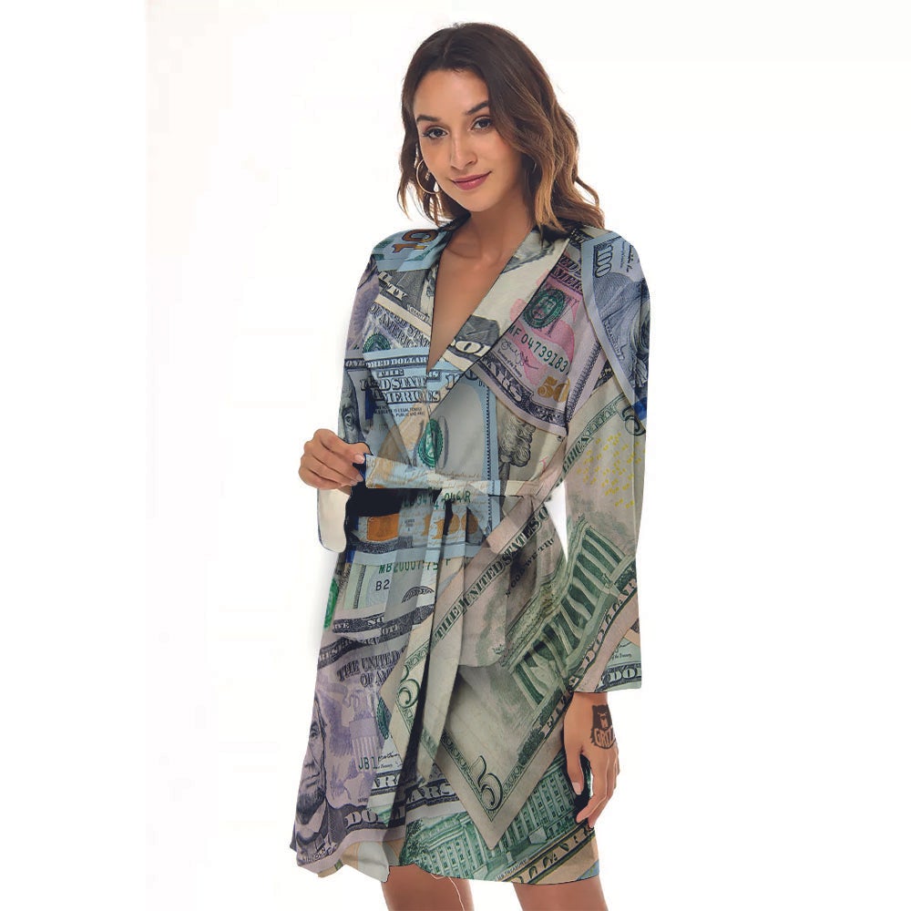 US Dollar Print Women's Robe-grizzshop