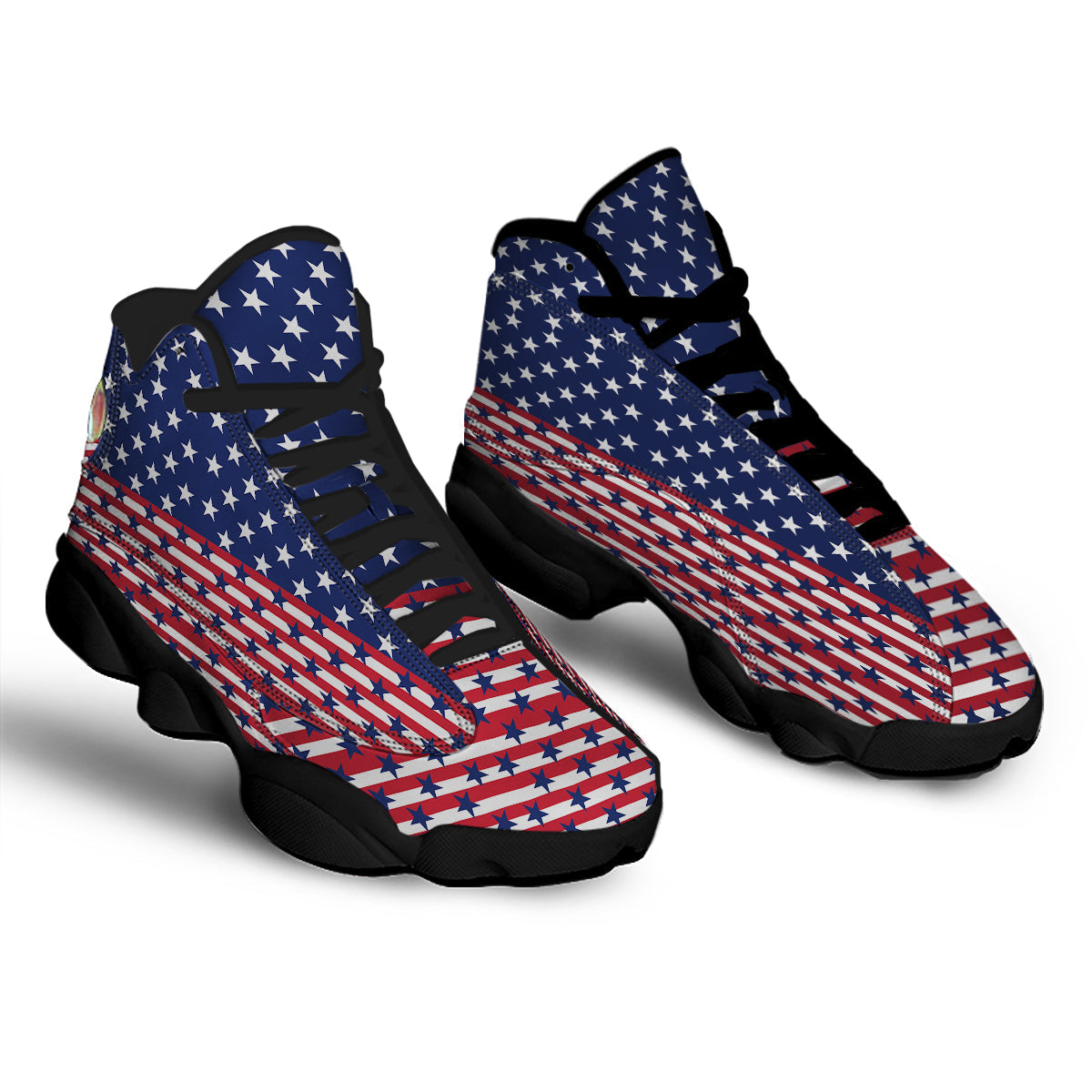 USA Blue And White Star Print Pattern Black Basketball Shoes-grizzshop