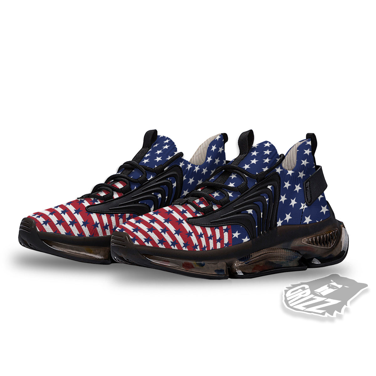 USA Blue And White Star Print Pattern Black Gym Shoes-grizzshop