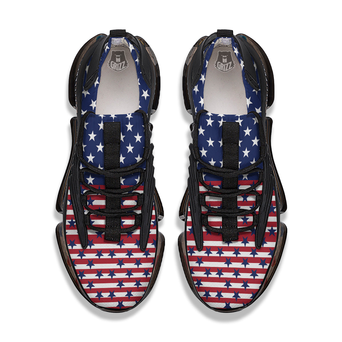 USA Blue And White Star Print Pattern Black Gym Shoes-grizzshop