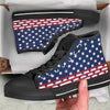 USA Blue And White Star Print Pattern Black High Top Shoes-grizzshop