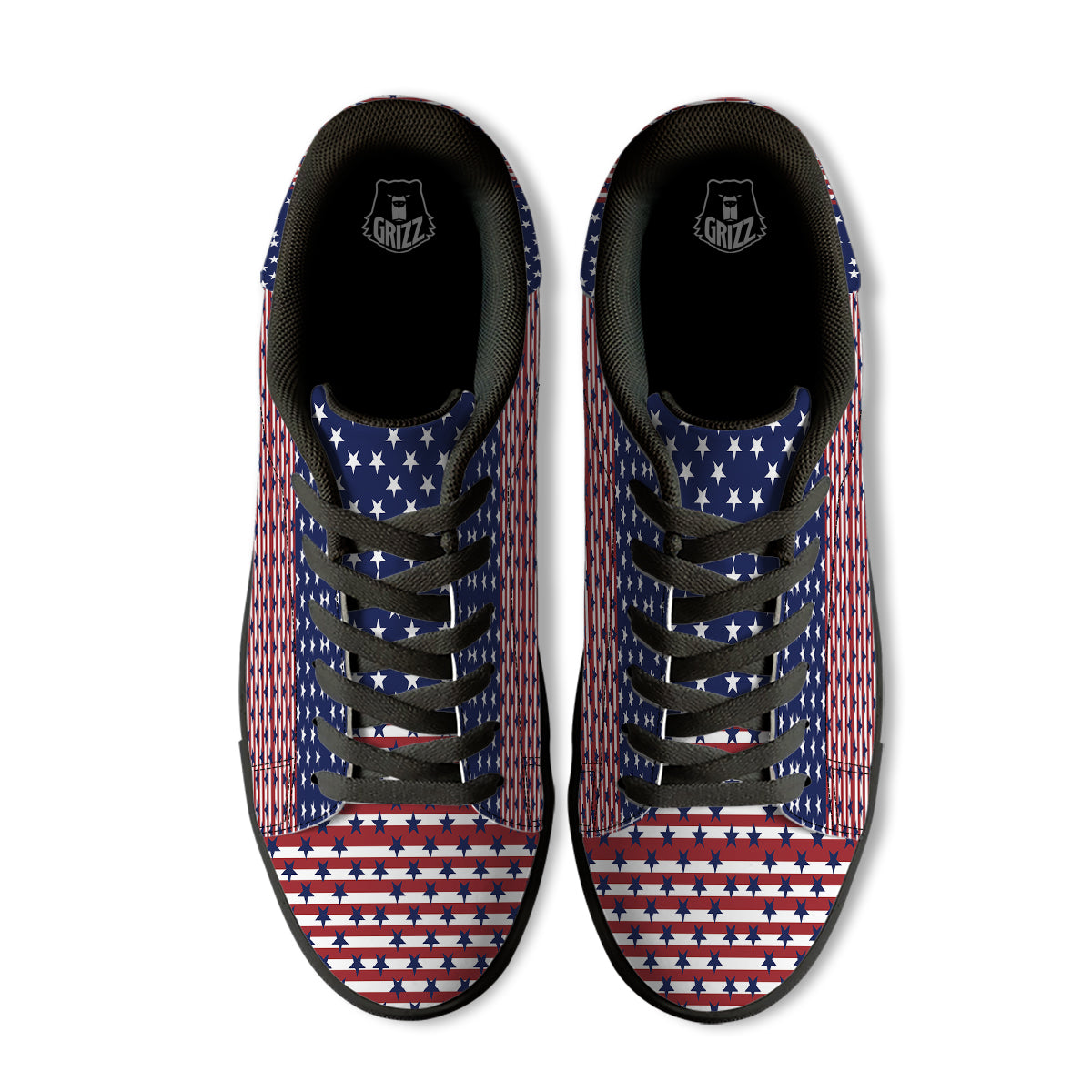 USA Blue And White Star Print Pattern Black Low Top Sneakers-grizzshop