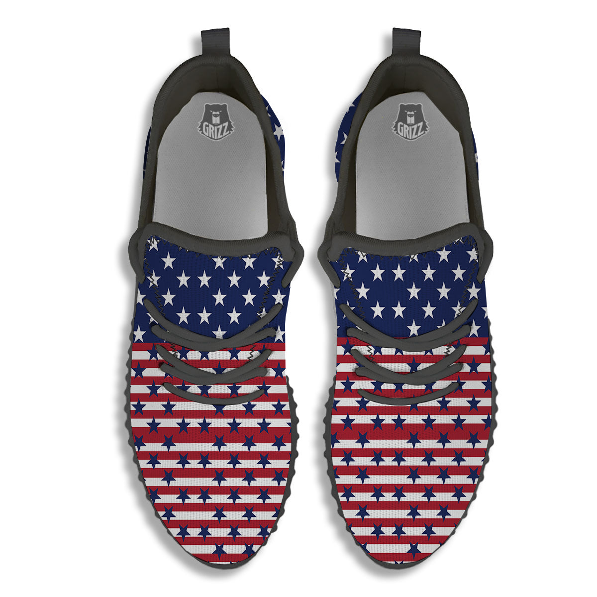 USA Blue And White Star Print Pattern Black Walking Shoes-grizzshop