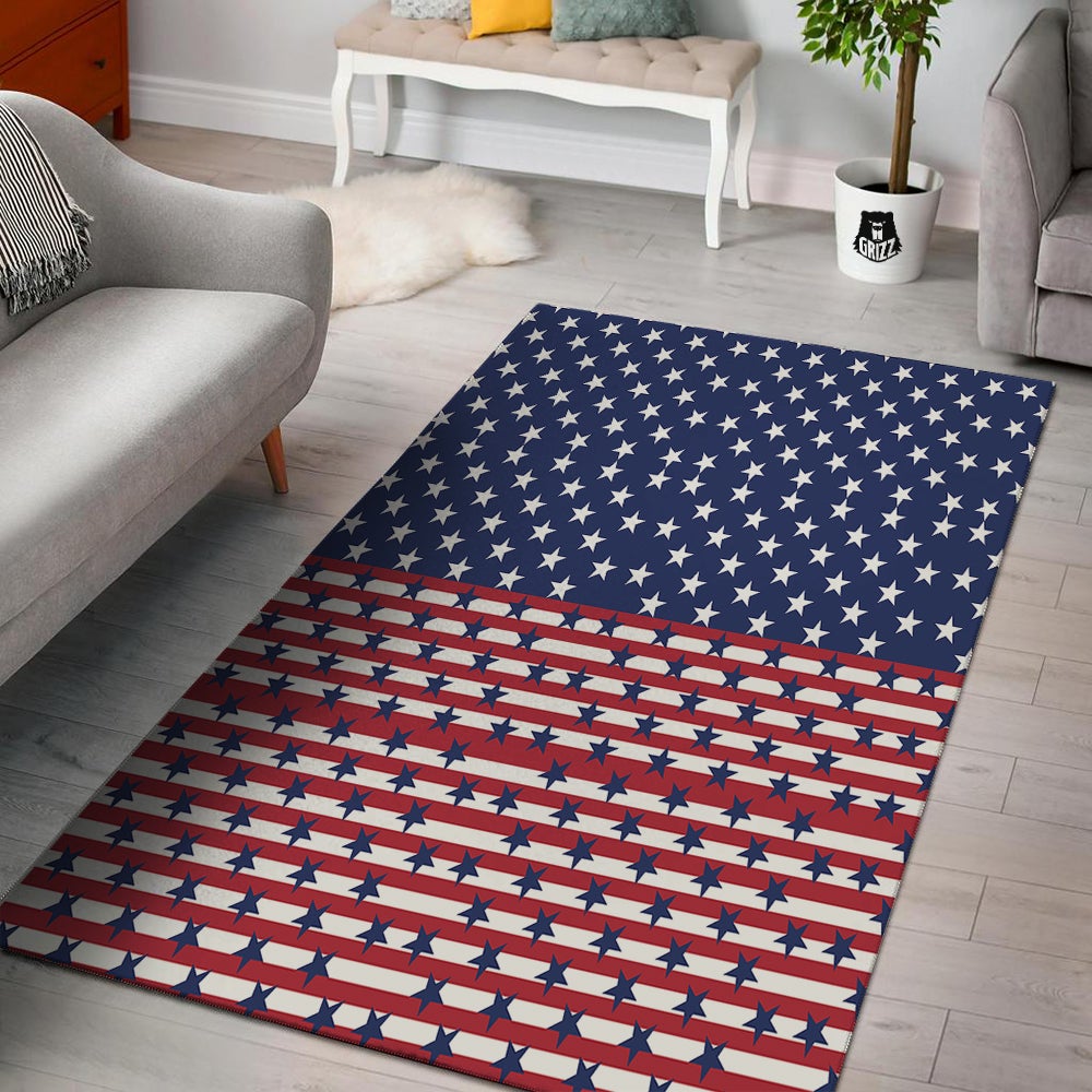 USA Blue And White Star Print Pattern Floor Mat-grizzshop