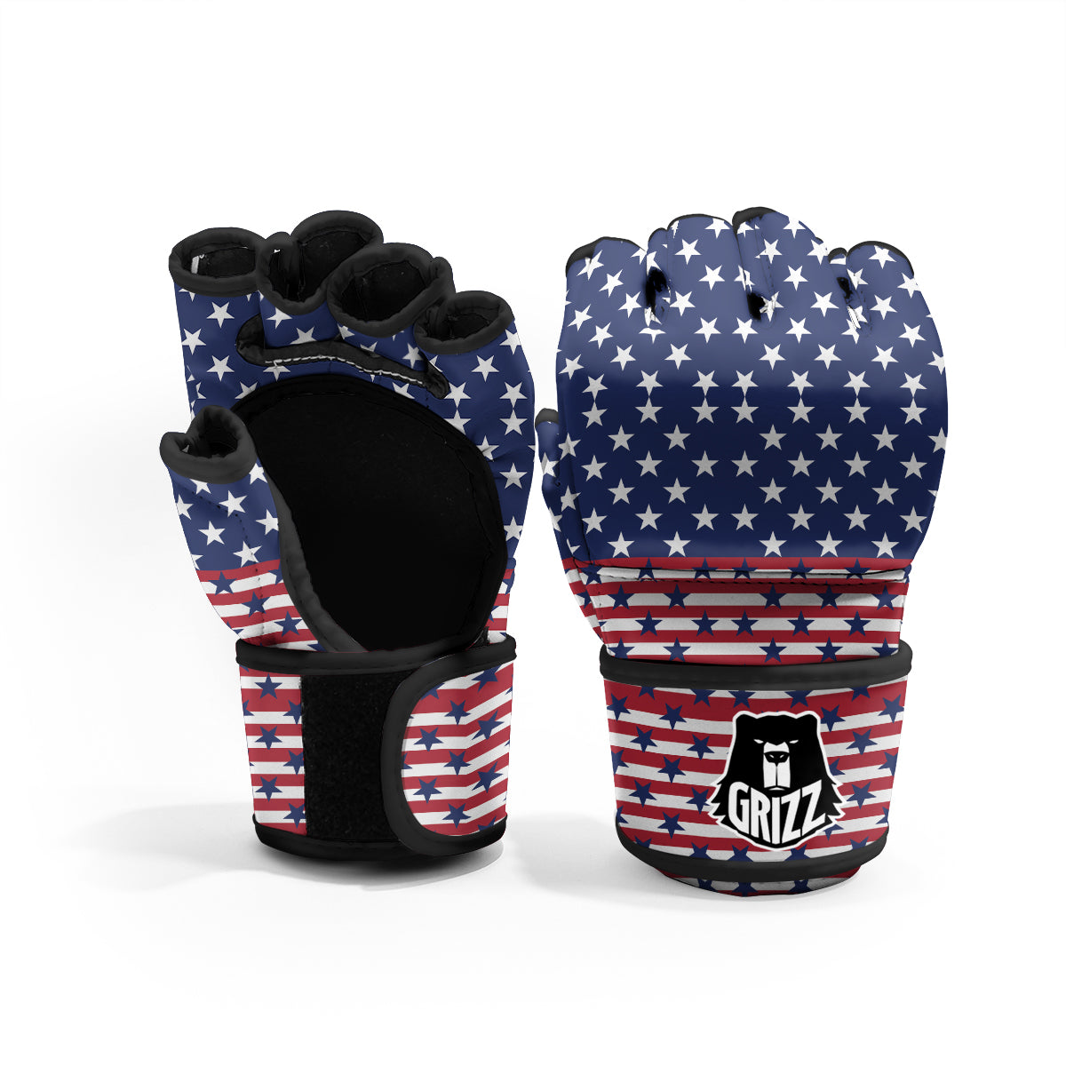 USA Blue And White Star Print Pattern MMA Gloves-grizzshop