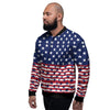 USA Blue And White Star Print Pattern Men's Bomber Jacket-grizzshop