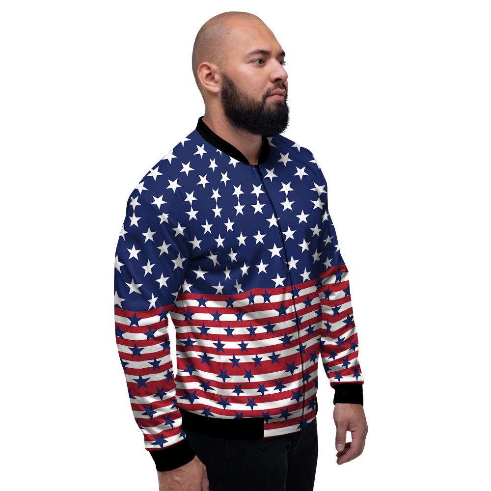 USA Blue And White Star Print Pattern Men's Bomber Jacket-grizzshop