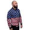 USA Blue And White Star Print Pattern Men's Bomber Jacket-grizzshop