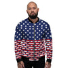 USA Blue And White Star Print Pattern Men's Bomber Jacket-grizzshop