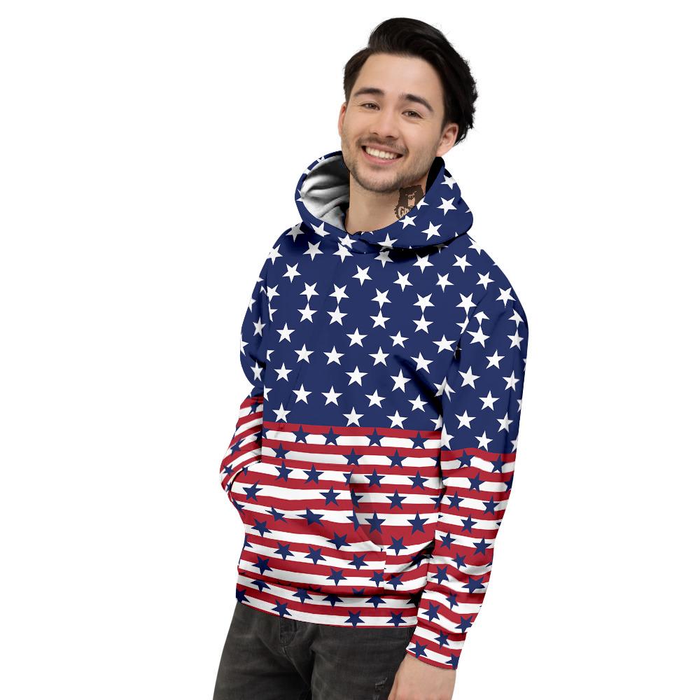 USA Blue And White Star Print Pattern Men's Hoodie-grizzshop