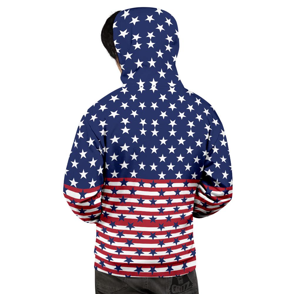 USA Blue And White Star Print Pattern Men's Hoodie-grizzshop