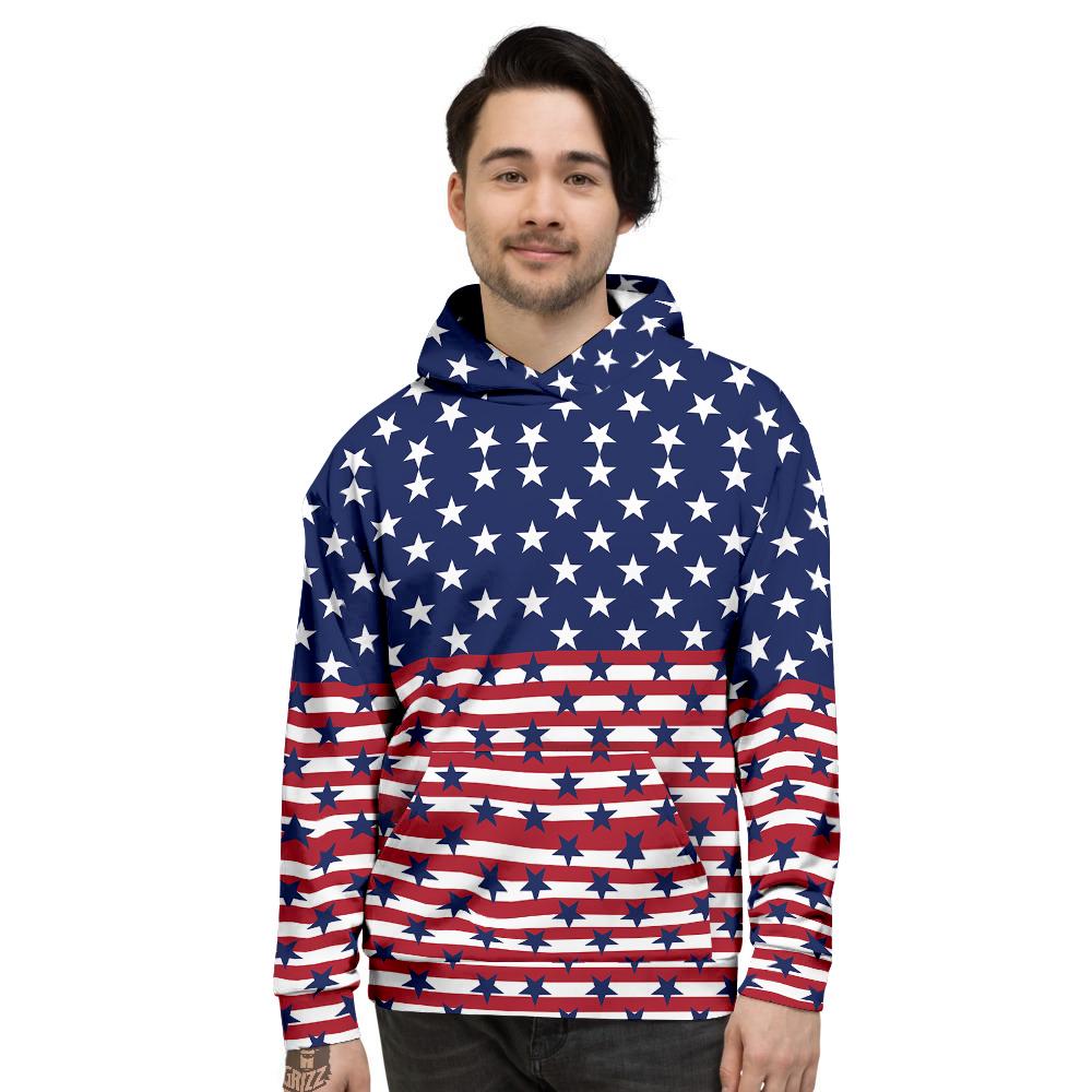 USA Blue And White Star Print Pattern Men's Hoodie-grizzshop