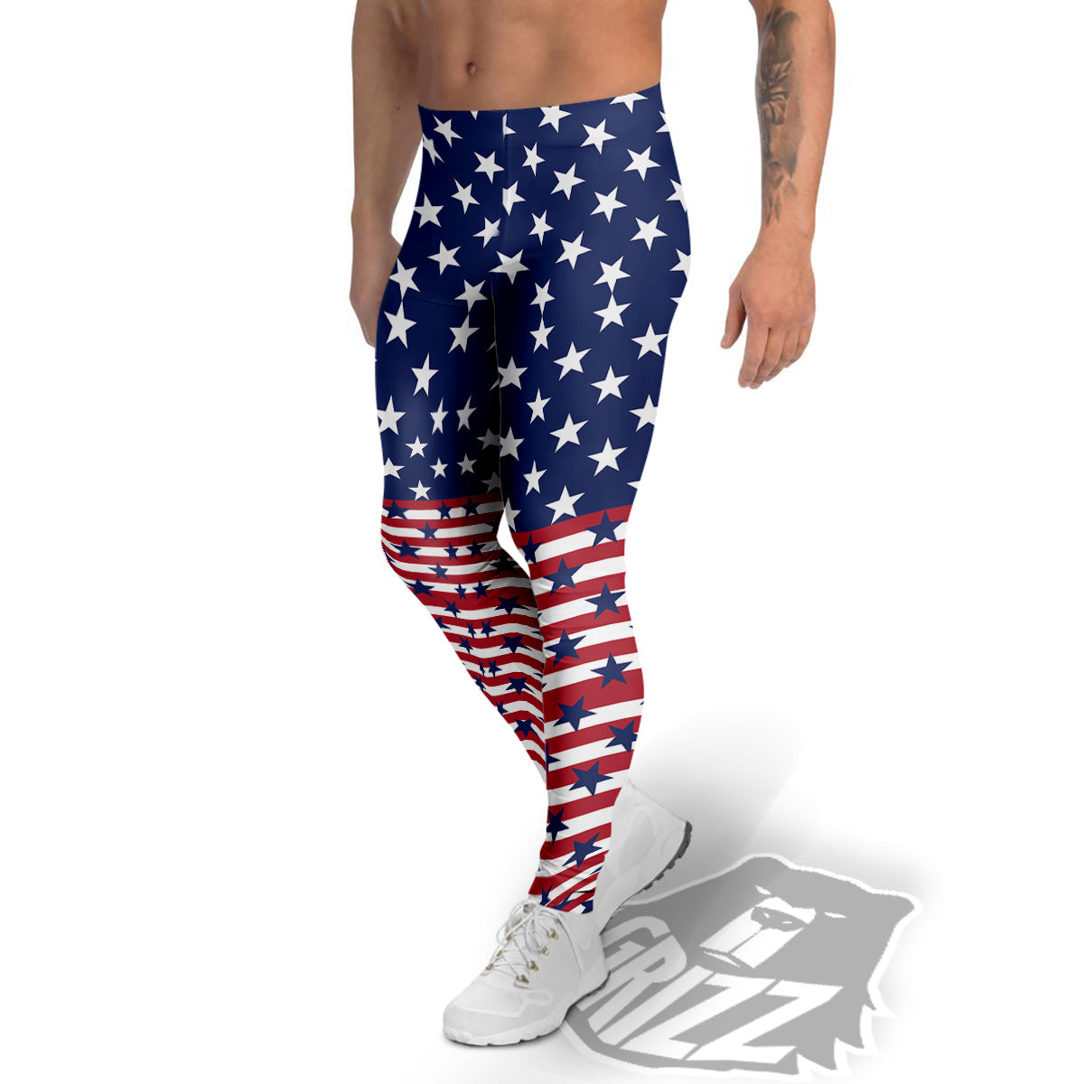 USA Blue And White Star Print Pattern Men's Leggings-grizzshop